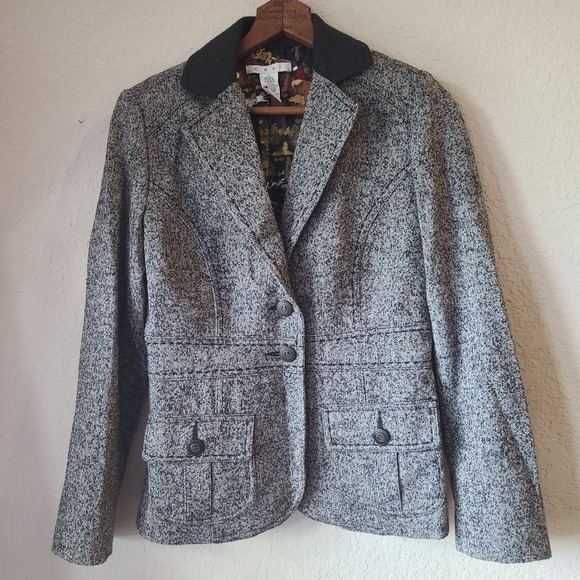CAbi Jackets & Blazers - CAbi Women's Blazer Size 2 Gray Herringbone Wool Tweed Lined Fox Horse #629